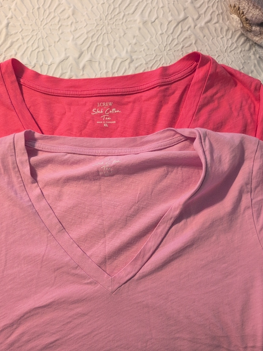 J. Crew Slub Cotton Short Sleeve V-Neck Tees in Light Pink and Bright Pink